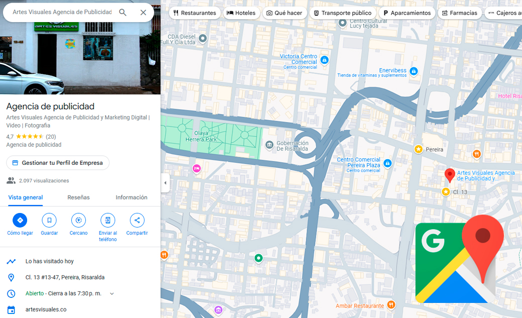google maps en pereira agencia de publicidad Artes Visuales pereira